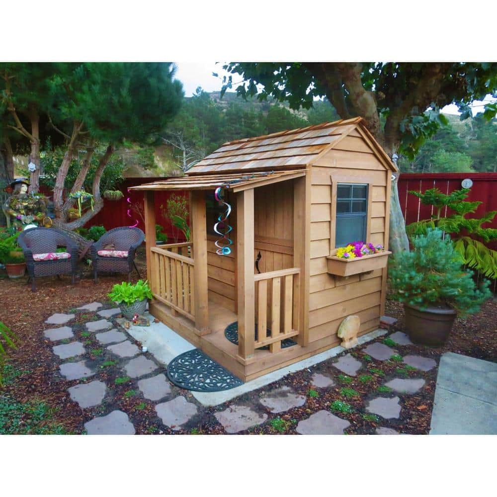 ZenVora Little Squirt 6x6 ft Cedar Wooden Playhouse for Kids, Outdoor Backyard Playhouse with Dutch Door, Screened Windows & Floor Included