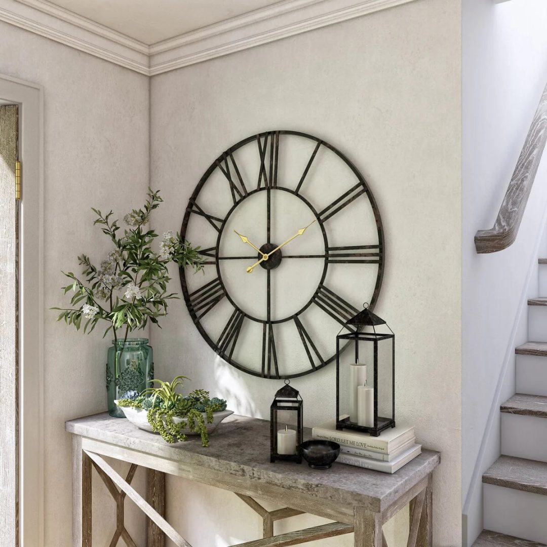 ZenVora Modern Round Metal Wall Clock, Decorative Circular Hanging Clock for Living Room, Bedroom and Office
