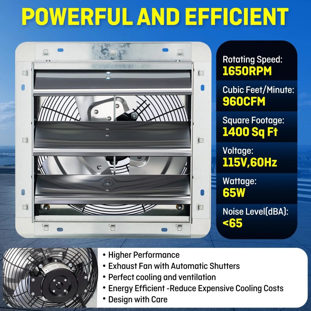 ZenVora 12 Inch Wall Mounted Exhaust Fan with Thermostat, High Velocity Ventilation Fan for Garage, Workshop and Home Ventilation