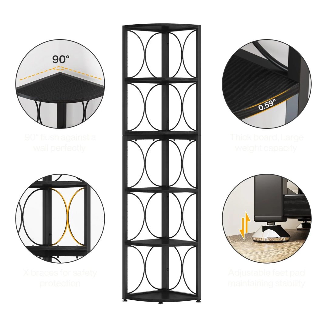 ZenVora 67 Inch Tall Corner Shelf, Freestanding Corner Bookshelf and Storage Shelving Unit