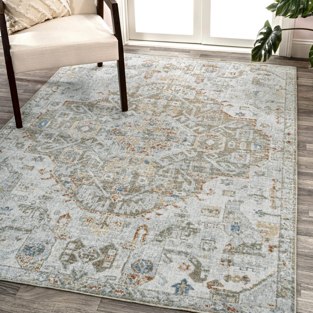 ZenVora Bohemian Medallion Low-Pile Machine-Washable Area Rug, Cream and Terra