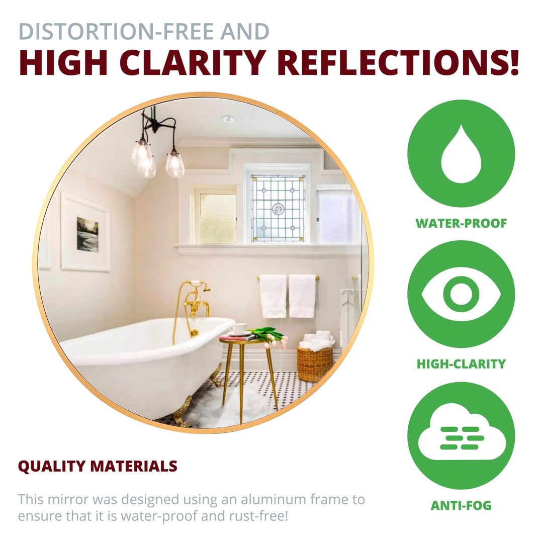 ZenVora Modern Round Aluminum Wall Mirror, Decorative Circular Metal Frame Mirror for Living Room, Bedroom and Entryway