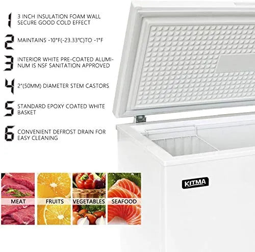 ZenVora Commercial Top Chest Freezer 7 Cu. Ft - Deep Ice Cream Freezer with Wire Storage Basket, Solid Door, for Groceries, Kitchen, Restaurant White