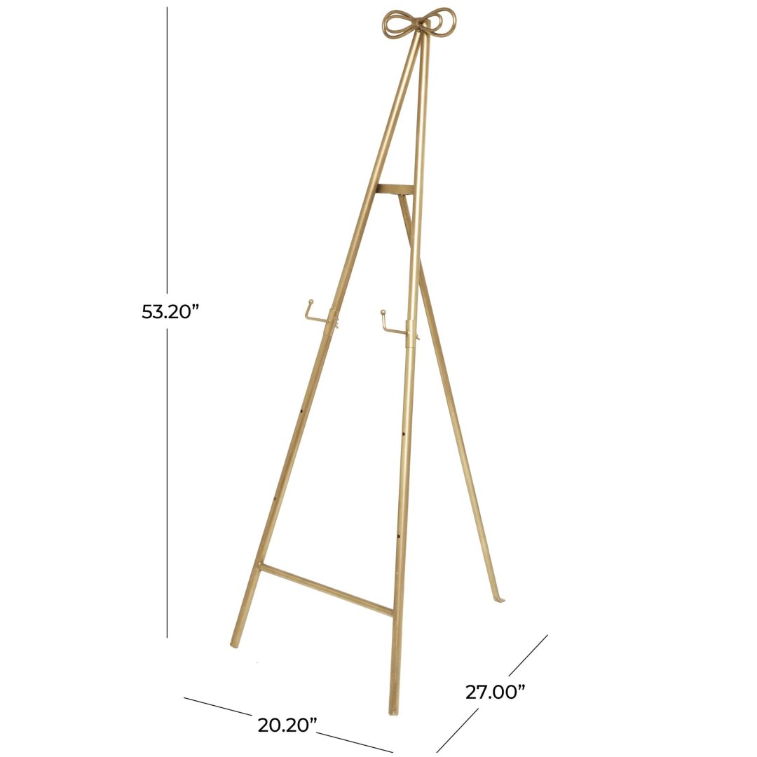 ZenVora Tall Adjustable 3-Tier Metal Display Stand, Gold Floor Easel with Bow Top