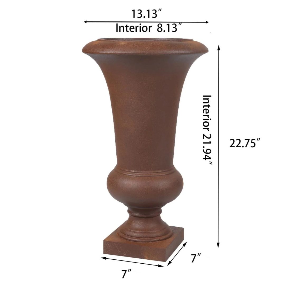 ZenVora 22.75" Tall Handmade Fiber Stone Urn Planter Pot, Decorative Outdoor Garden Flower Container for Patio and Home