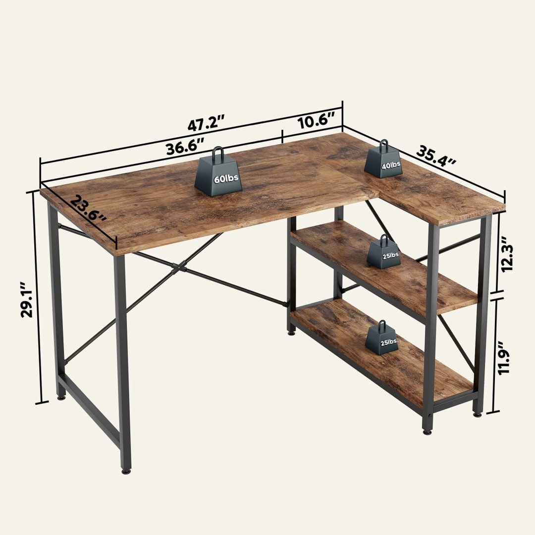 ZenVora Small L Shaped Computer Desk with Storage Shelves, Compact Corner Workstation for Home Office and Study