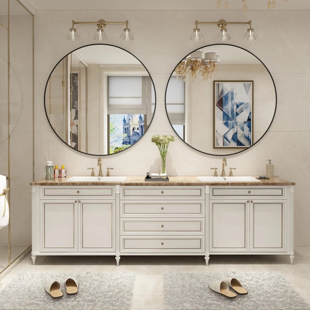 ZenVora Round Metal Black Frame Bathroom Vanity Mirror, Wall Mounted Decorative Mirror