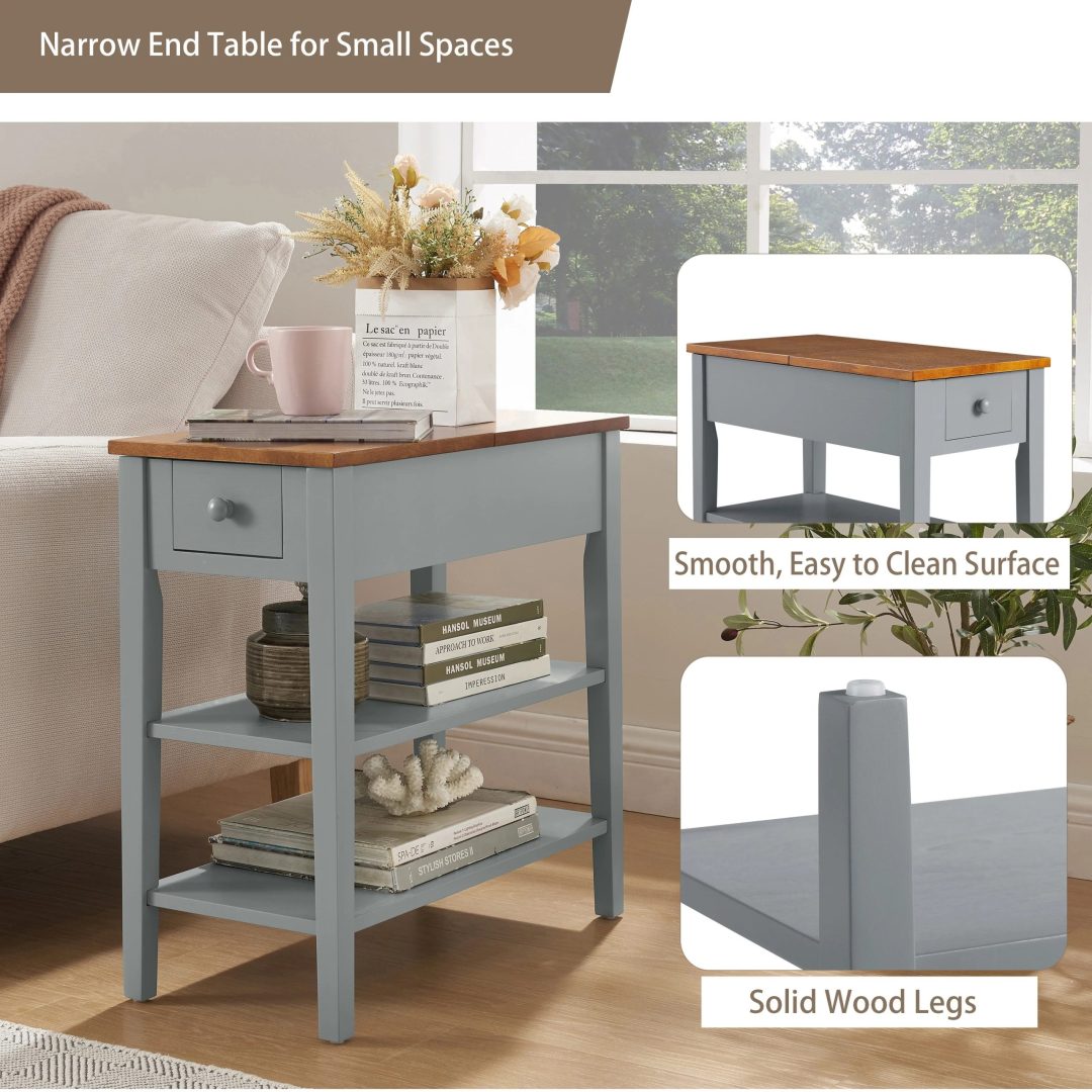 ZenVora Narrow 2-Tone End Table with USB Charging Ports, Small Space Side Table