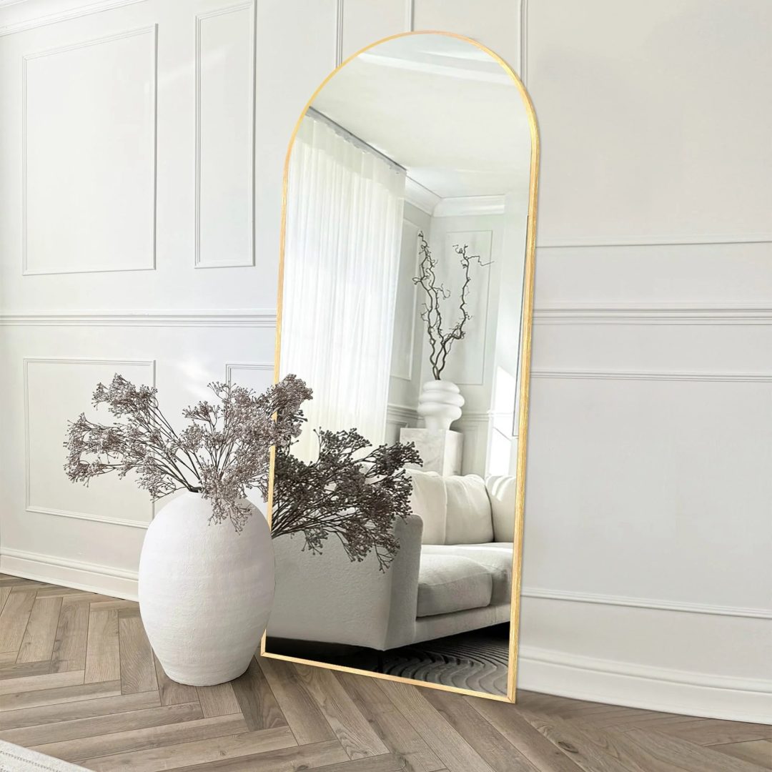 ZenVora Modern Arched Full Length Floor Mirror, Aluminum Alloy Frame Standing Full Body Mirror
