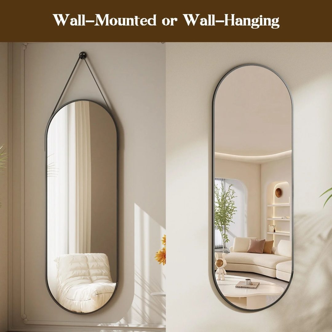 ZenVora 48 x 16 Inch Full Length Wall Mirror with Leather Strap, Hanging Full Body Mirror for Bedroom, Entryway and Home Decor