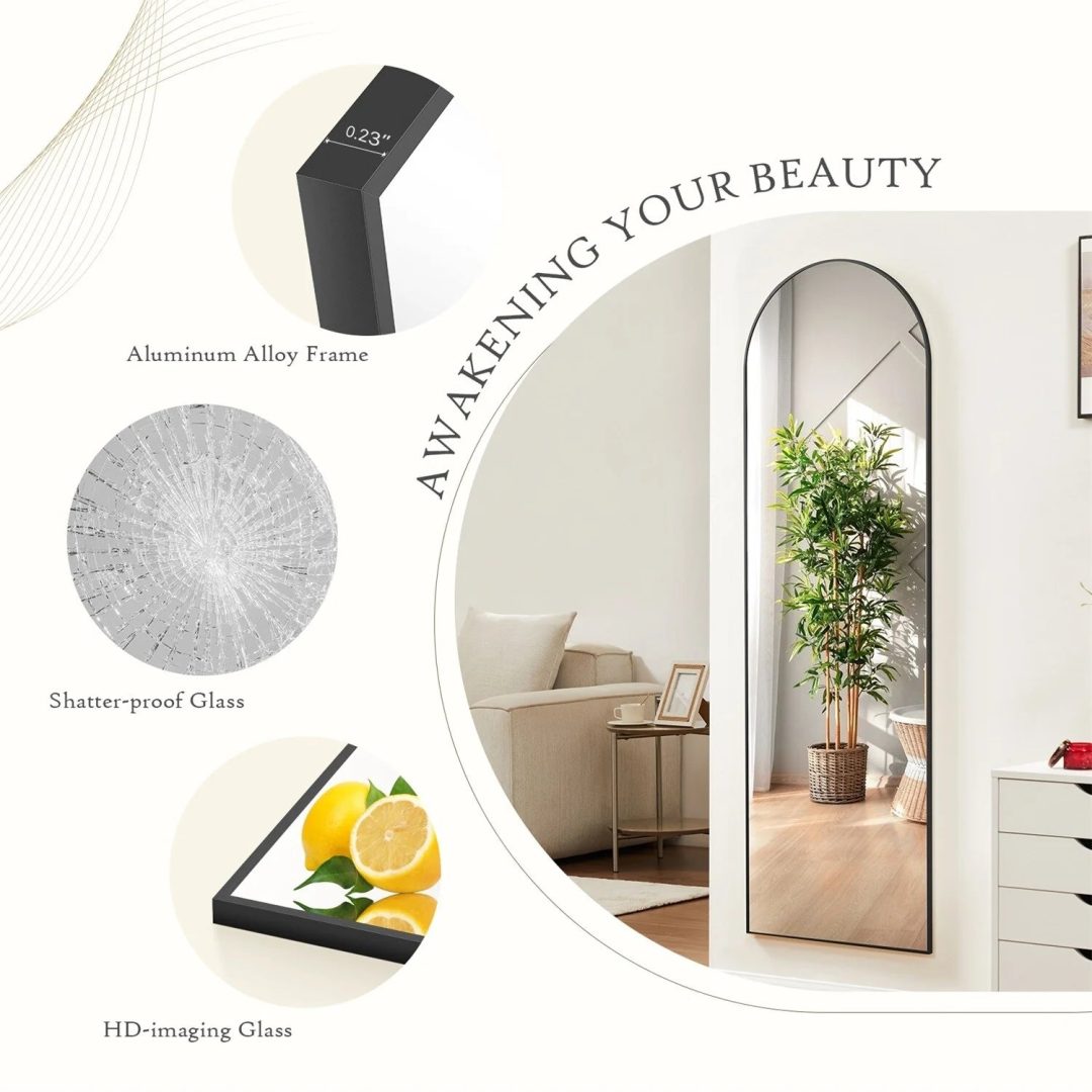 ZenVora Full Length Mirror with Stand, Aluminum Alloy Frame Full Body Floor Mirror for Bedroom and Cloakroom