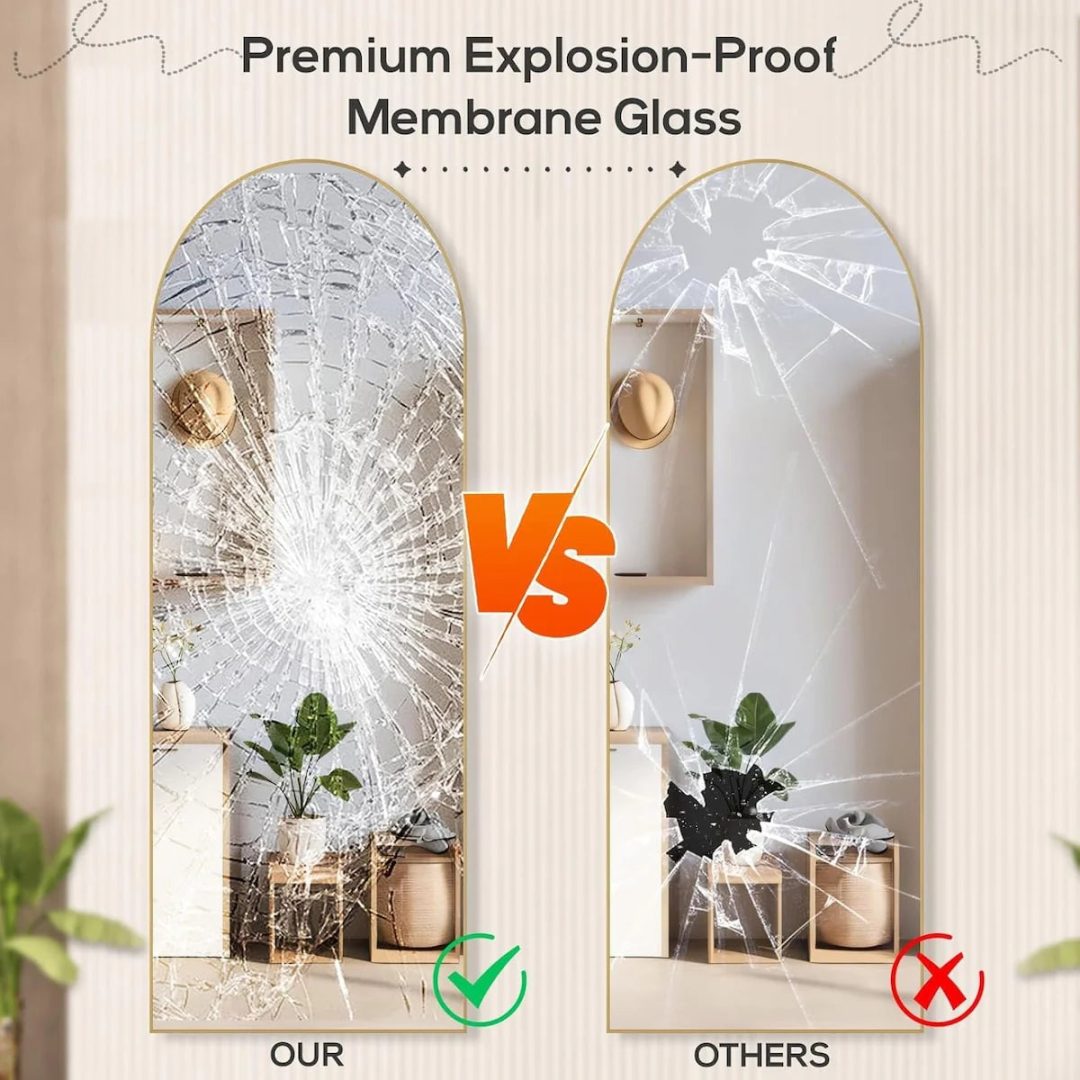 ZenVora 21x64 Arched Full-Length Mirror – Shatter-Proof Glass with Aluminum Alloy Stand