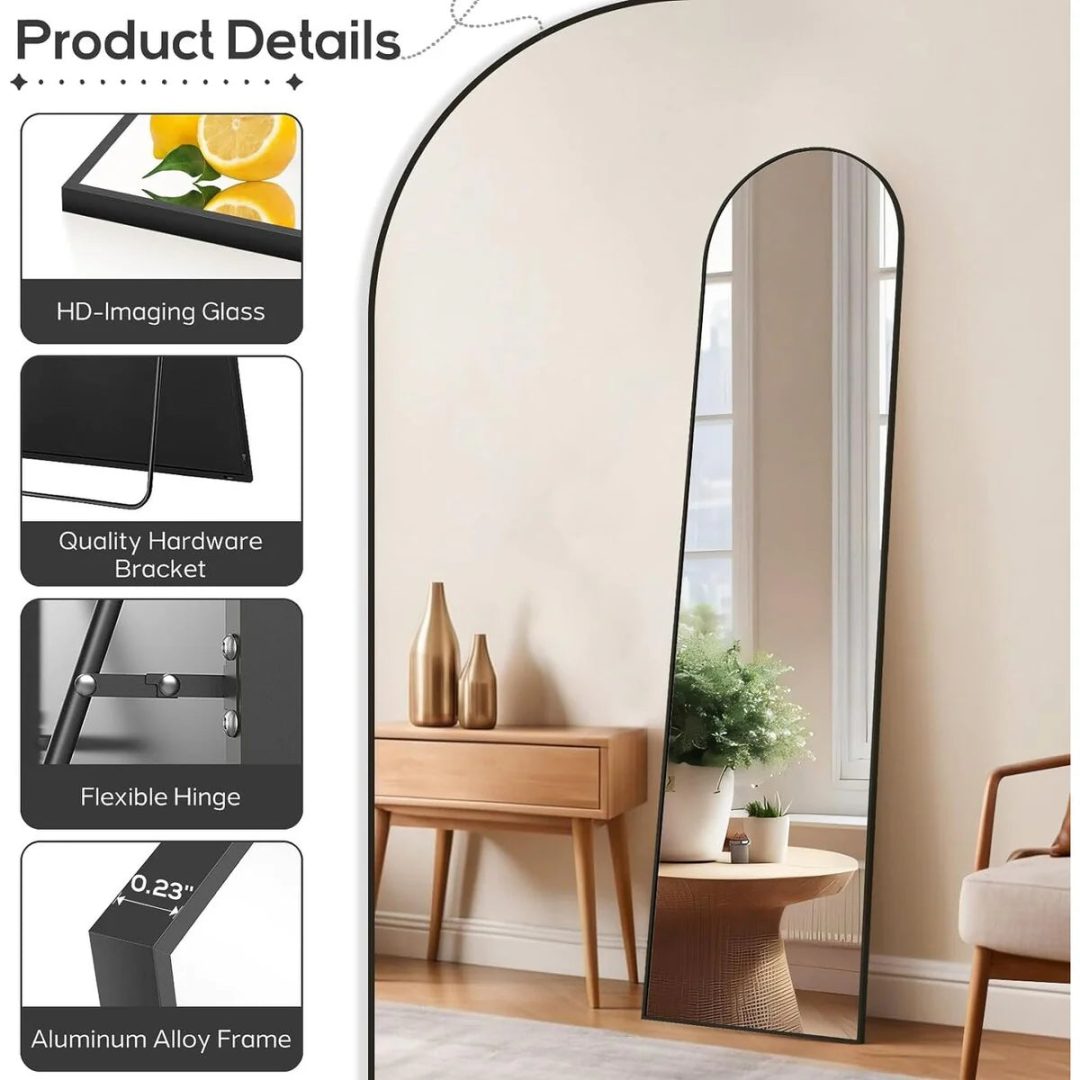 ZenVora Full Length Mirror with Stand, Aluminum Alloy Frame Full Body Floor Mirror for Bedroom and Cloakroom