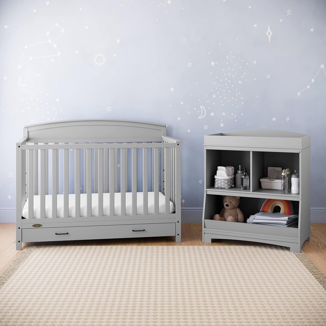 ZenVora 5-in-1 Convertible Baby Bed with Storage Drawers, White, Converts to Toddler Bed, Daybed and Full-Size Bed