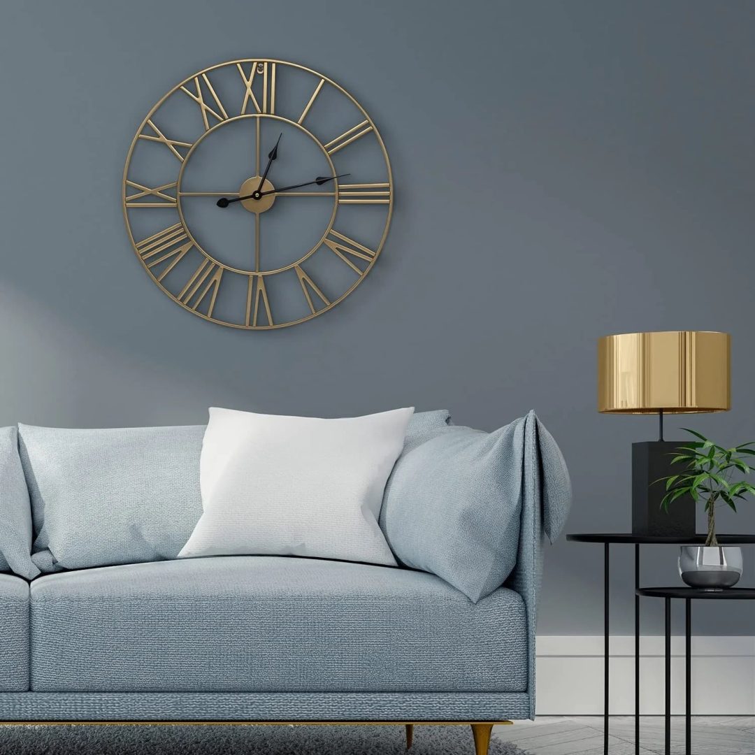 ZenVora 24 Inch Large Round Gold Metal Wall Clock, Decorative Analog Clock for Home