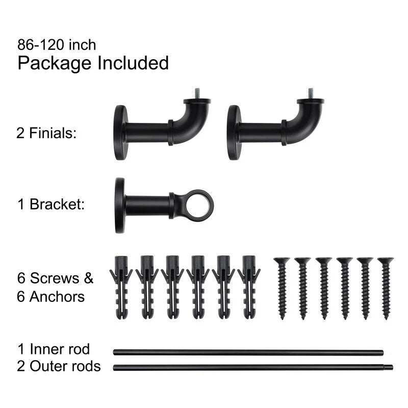 ZenVora 1 Inch Industrial Curtain Rods for Windows, Blackout Wrap-Around Rods, Rustic Matte Black