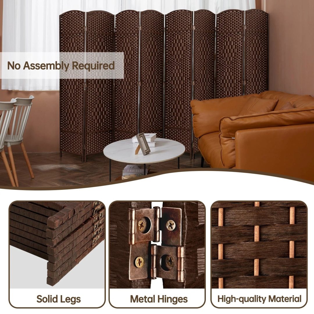 ZenVora 6 FT Tall Woven Fiber Room Divider, Freestanding Folding Privacy Screen