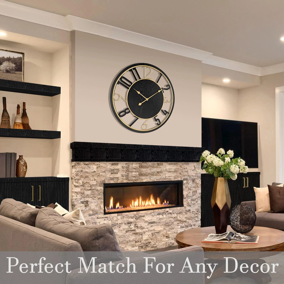 ZenVora 24 Inch Round Wooden Wall Clock, Modern Analog Clock with Numeral Design, Battery Operated