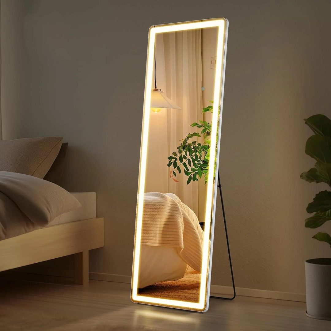 ZenVora 64 x 21 Inch Full Length LED Floor Mirror with Stand, Full Body Wall Mounted Mirror