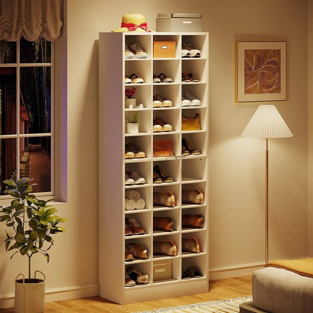 ZenVora 10-Tier Tall Shoe Cabinet, 30-Pair White Wood Shoe Storage Rack for Entryway and Closet