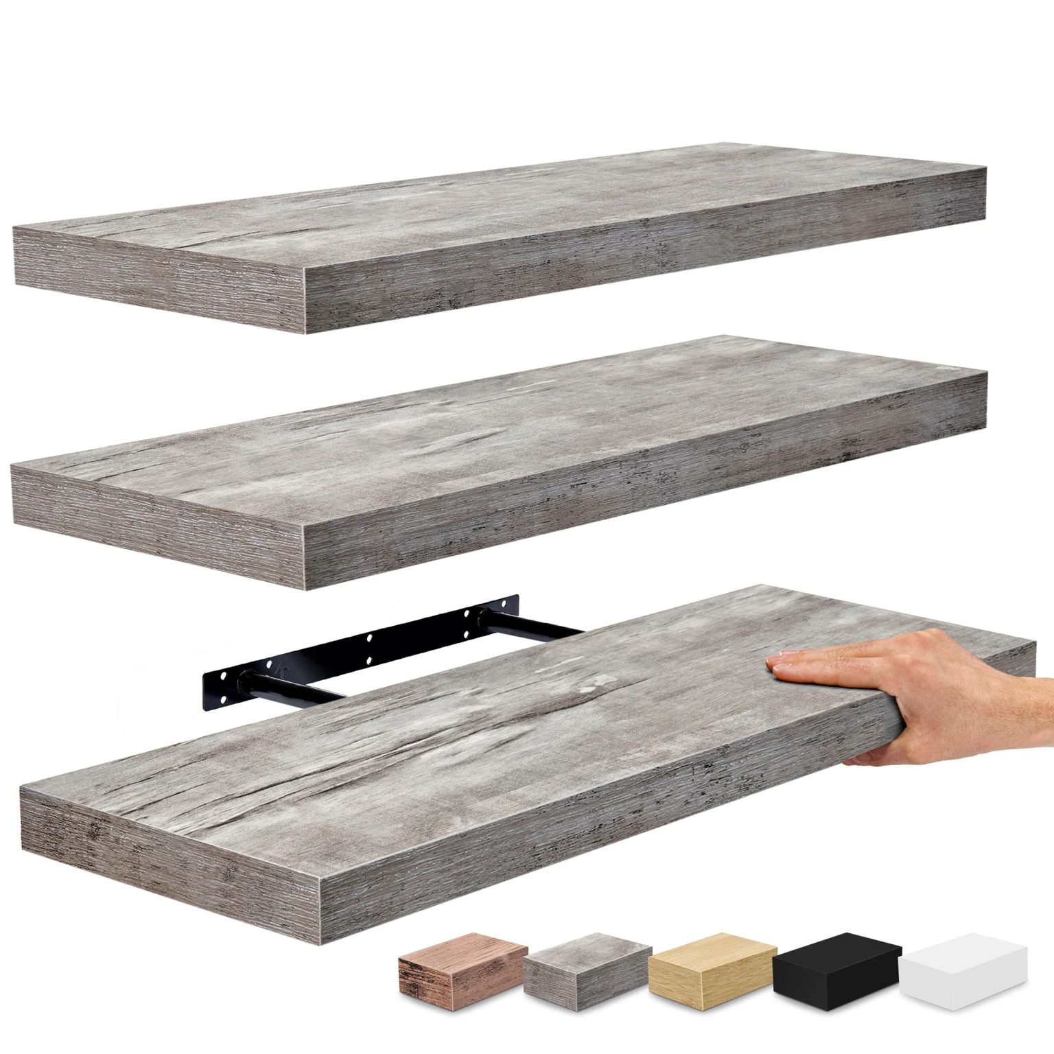 ZenVora Set of 3 Floating Wood Wall Shelves, Wall Mounted Display and Storage Shelves with Invisible Brackets for Books and Home Decor