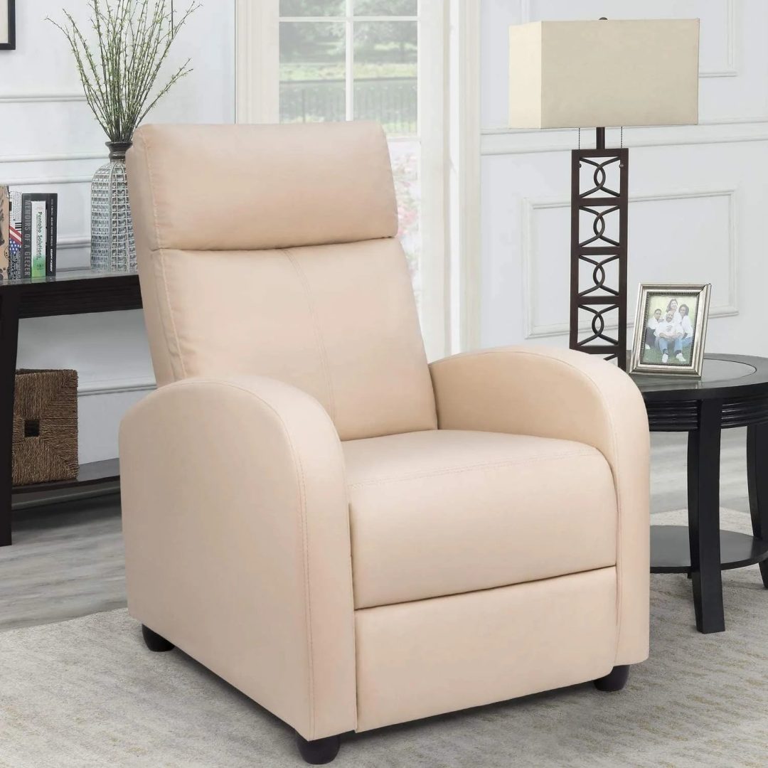 ZenVora PU Leather Recliner Chair, Single Living Room Sofa Lounge Chair with Reclining Function