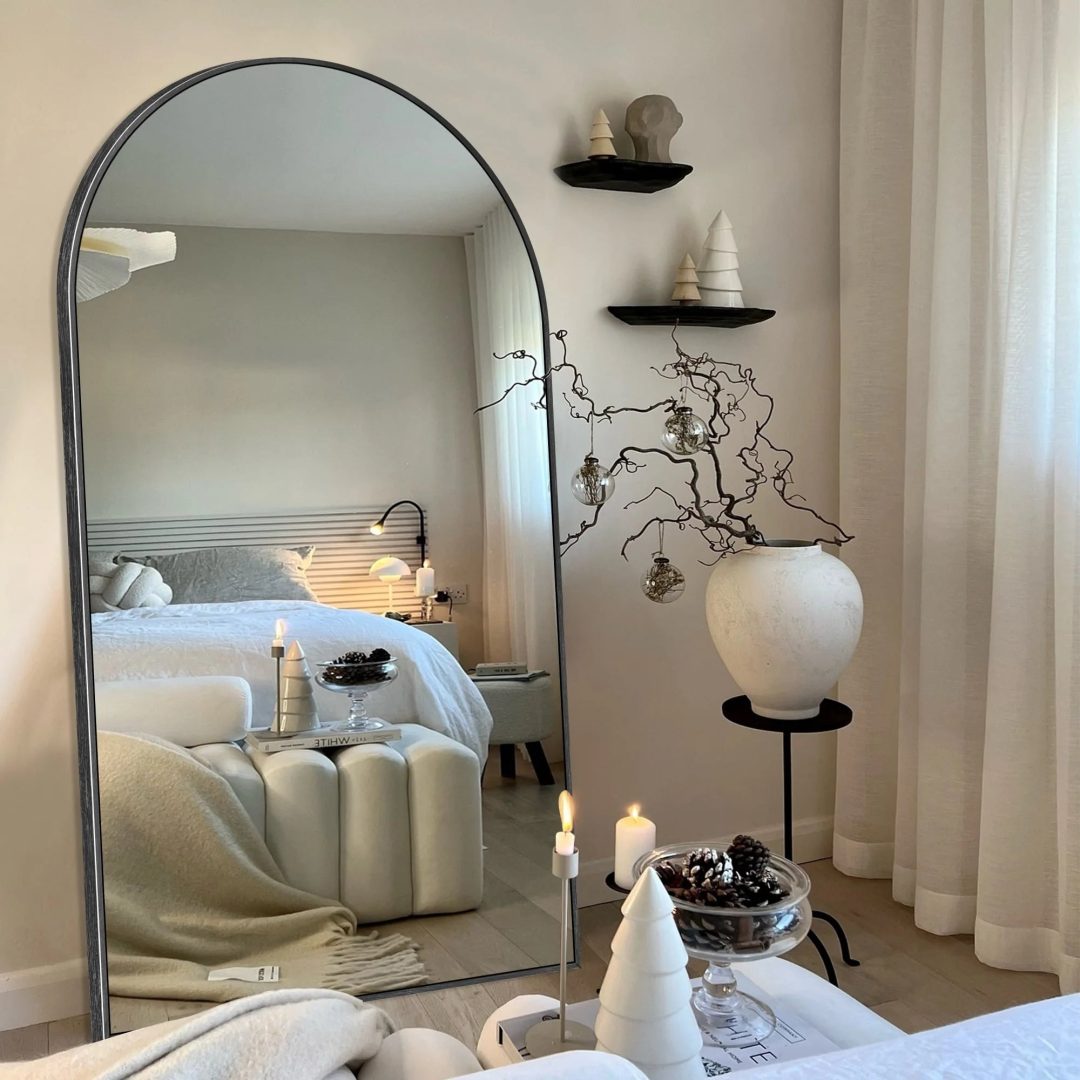 ZenVora Modern Arched Full Length Floor Mirror, Aluminum Alloy Frame Standing Full Body Mirror