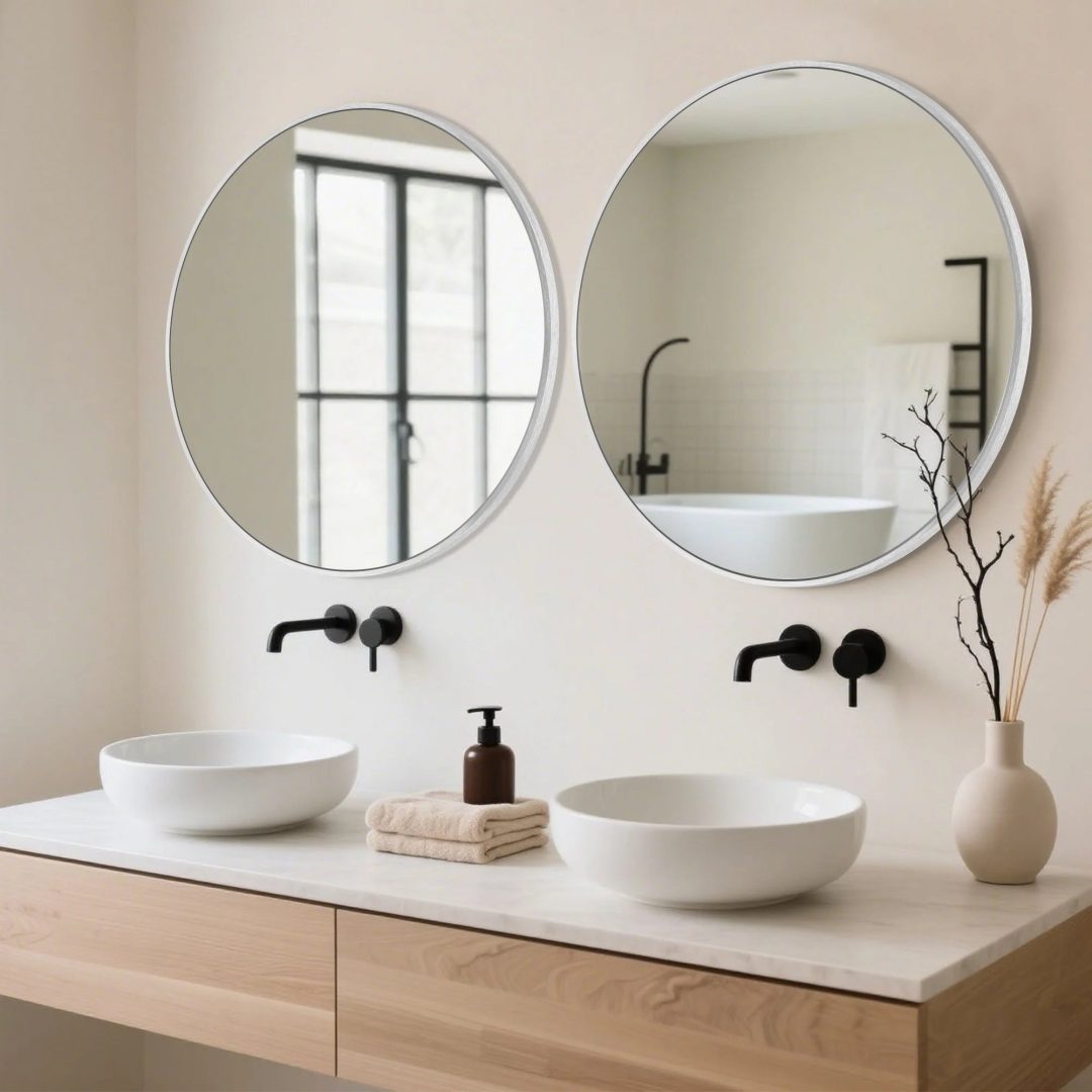 ZenVora Modern Round Bathroom Vanity Mirror, Wall Mounted Circular Mirror for Bathroom, Bedroom and Home Decor