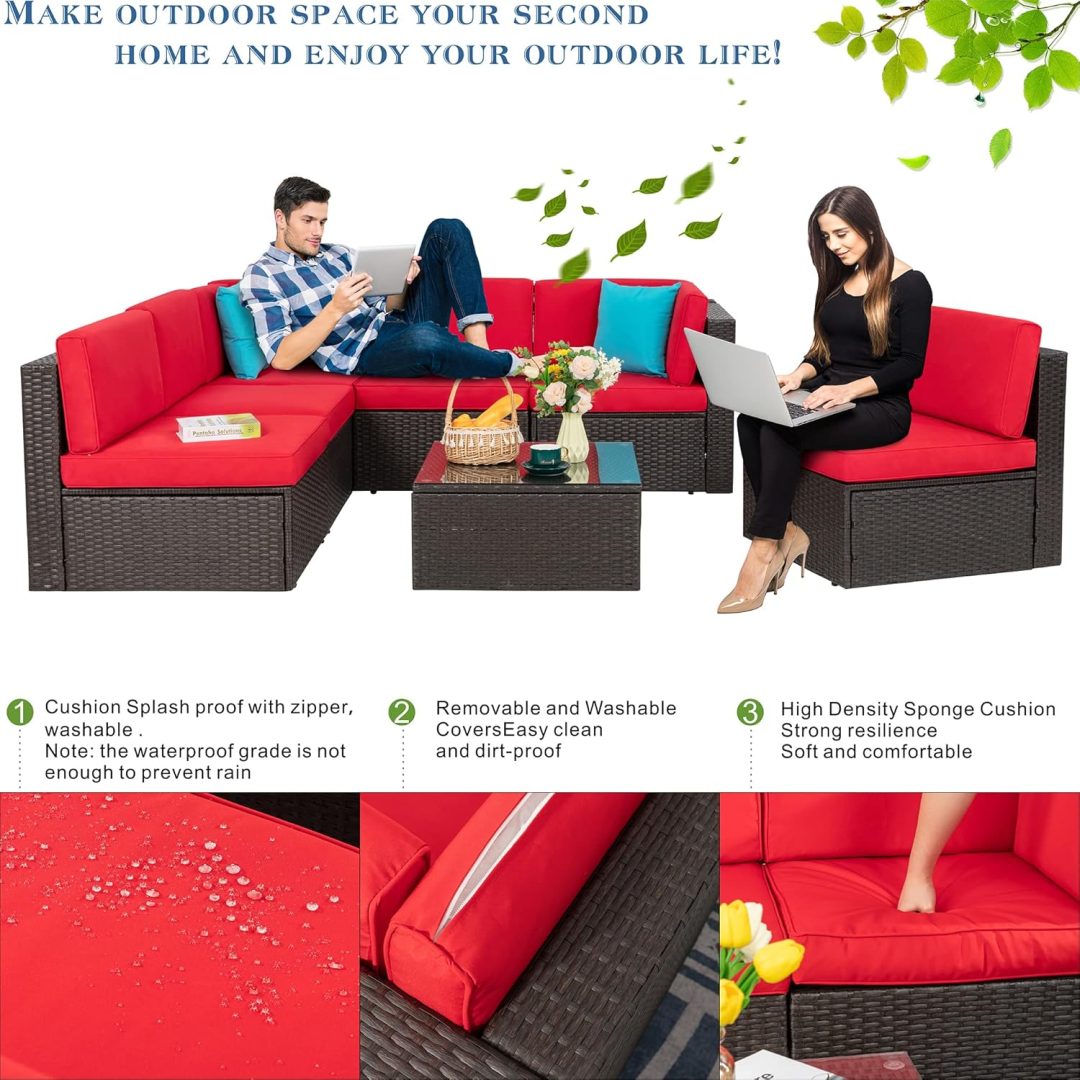 ZenVora 5-Piece All-Weather Patio Furniture Set with Ottoman, Outdoor Wicker Conversation Sofa Set with Cushions for Garden, Deck & Backyard