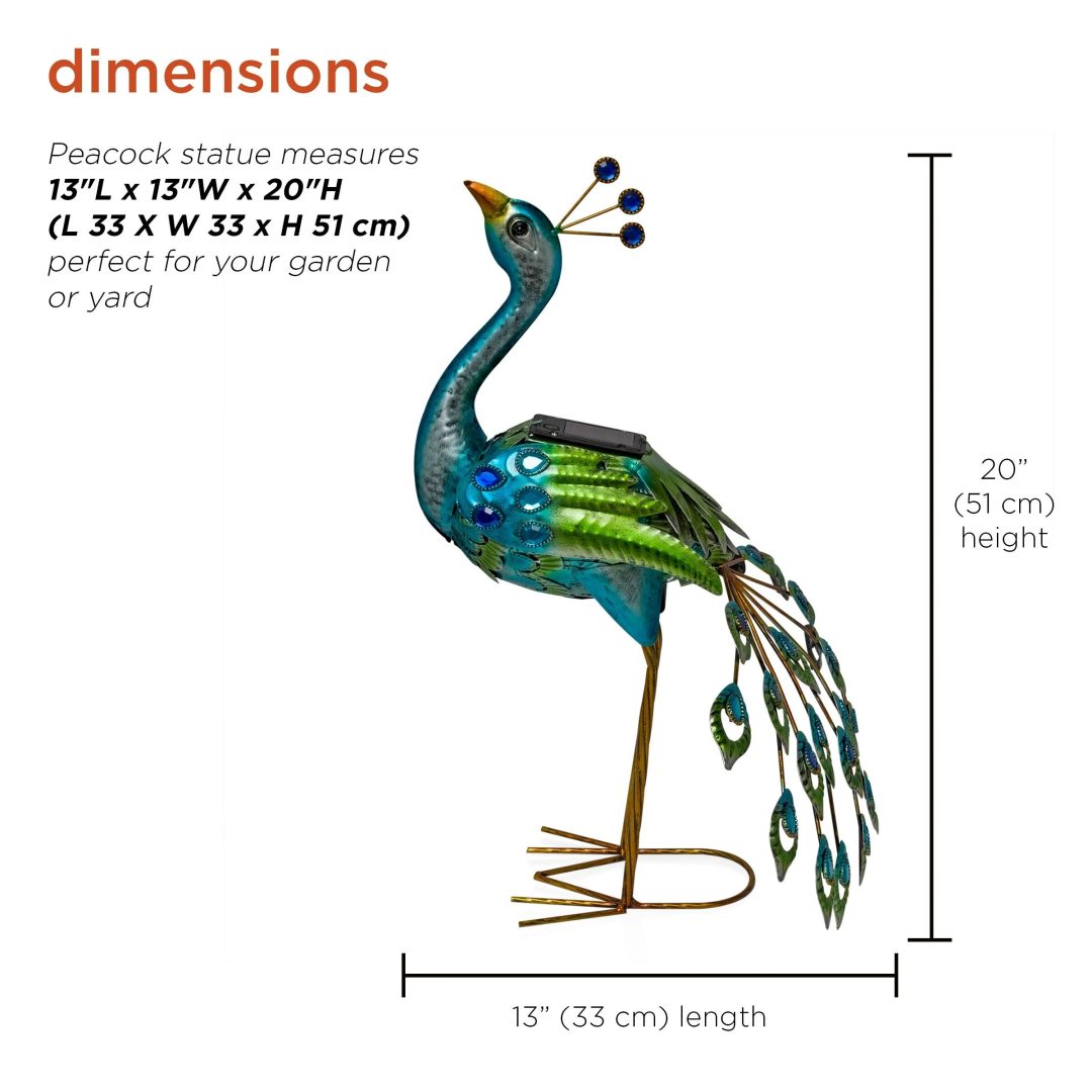 ZenVora Tall Metallic Peacock Garden Statue, Multicolor Outdoor Standing Bird Sculpture for Yard, Patio and Garden Decoration