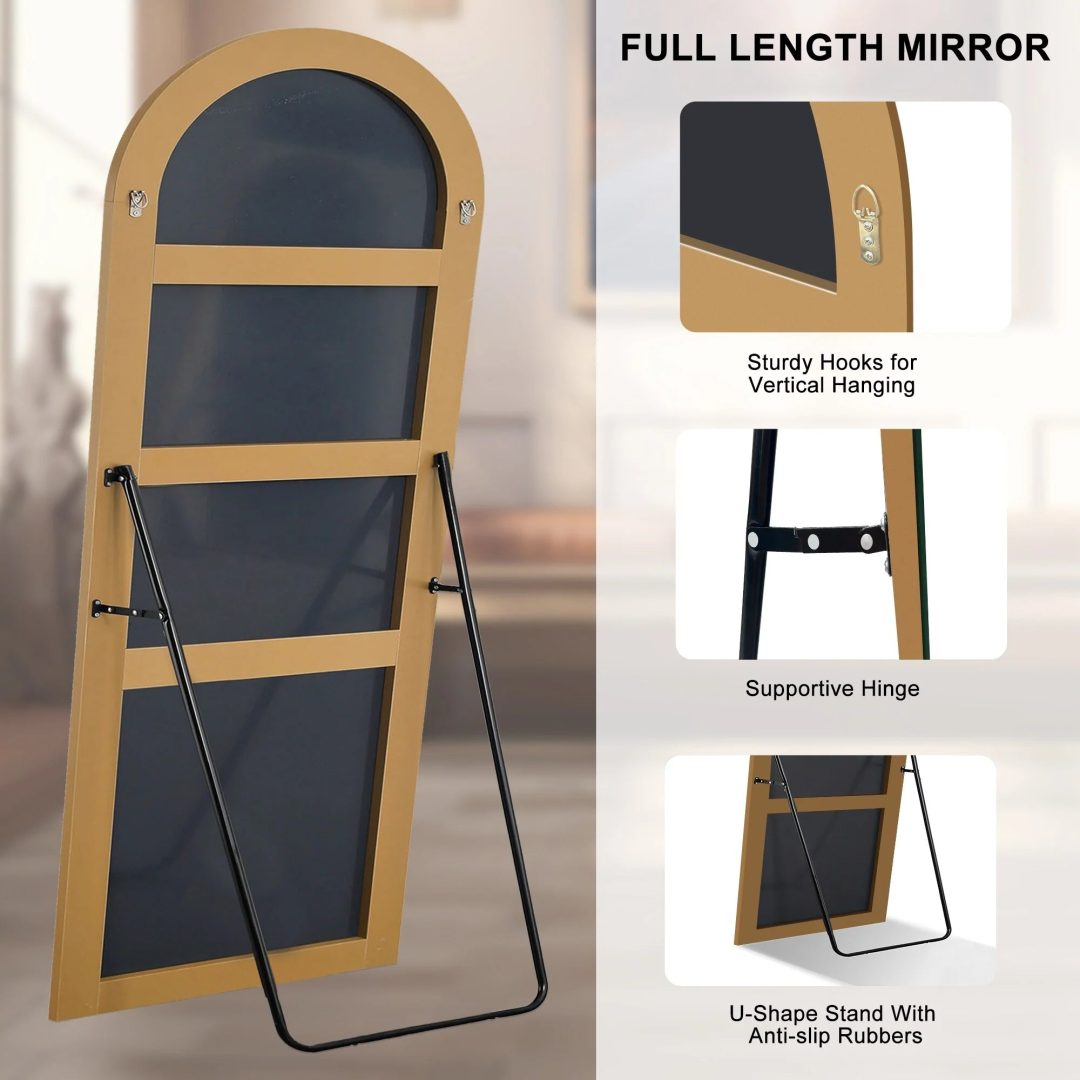 ZenVora Arched Full Length Wood Floor Mirror, Full Body Standing and Wall Mounted Mirror for Bedroom, Living Room and Home Decor
