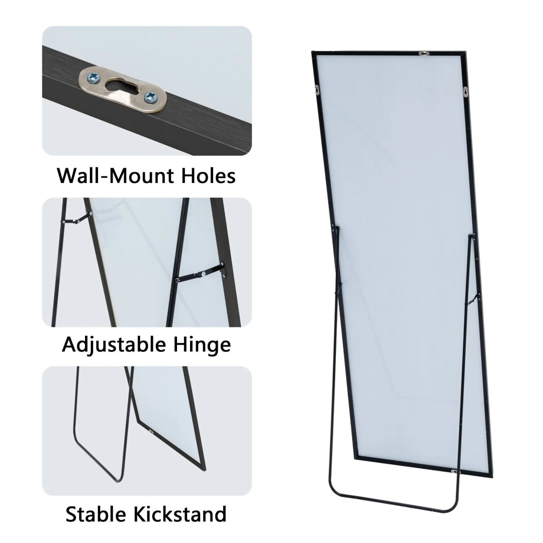 ZenVora 64x21 Full Length Floor Mirror, Large Full Body Aluminum Alloy Frame Standing Mirror with Stand and Wall Mount Option