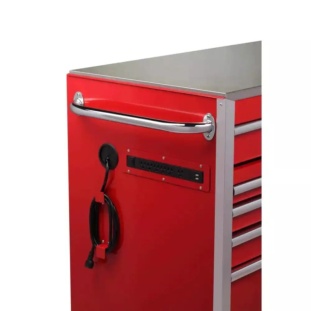 ZenVora 72-Inch W x 24-Inch D 15-Drawer Heavy-Duty Tool Chest Mobile Workbench, Stainless Steel Top, Dual Locks, Red