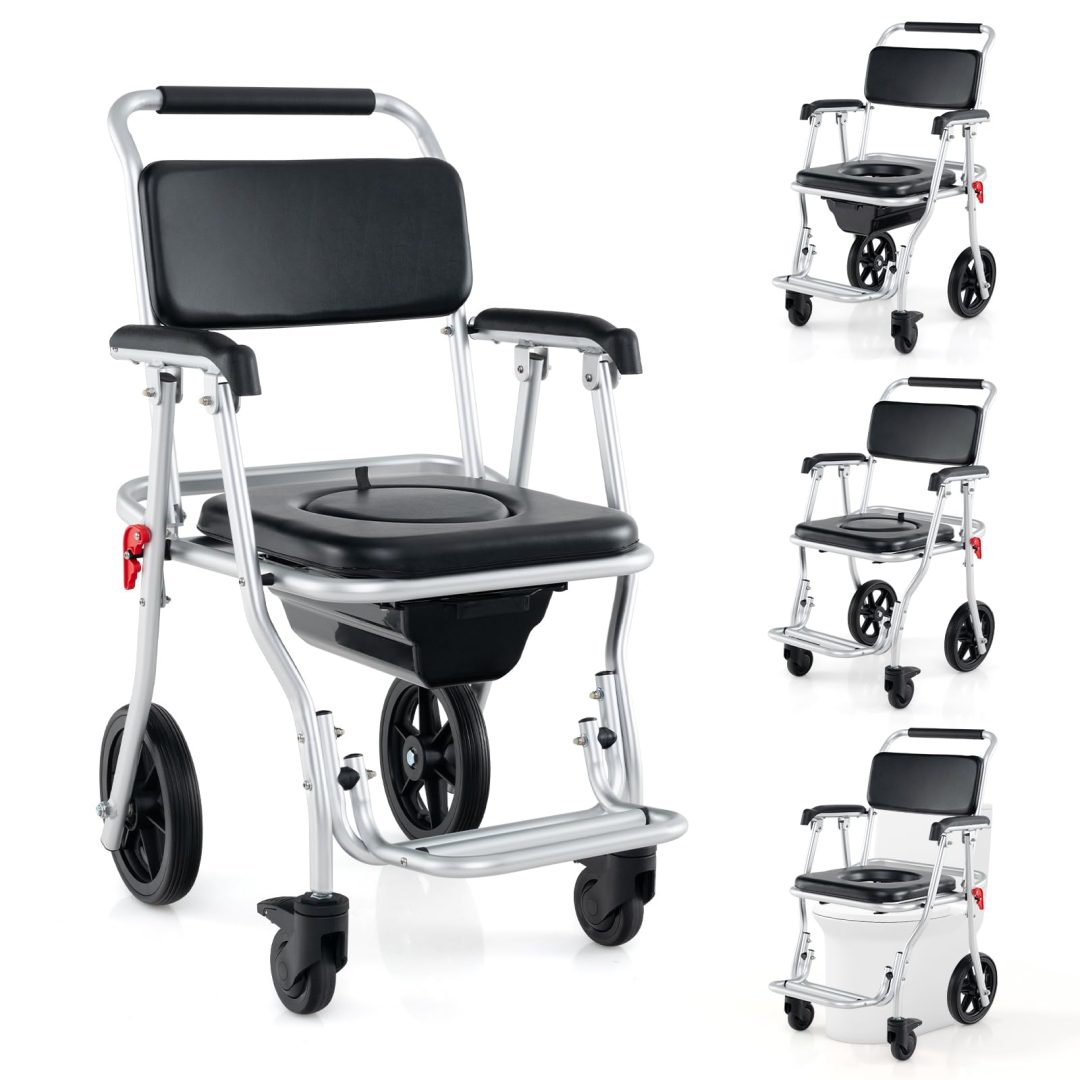 ZenVora 4-in-1 Rolling Shower Commode Wheelchair - Folding Toilet Chair with Transfer Wheels for Elderly & Disabled
