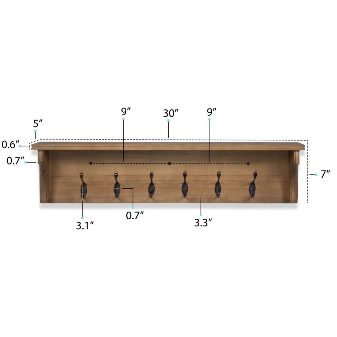 ZenVora Wood Wall Key Holder with Shelf, Decorative Entryway Mail Organizer with Large Coat Hooks and Storage Rack