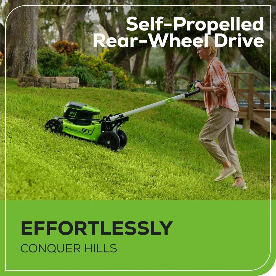 ZenVora 60V 21-Inch Cordless Self-Propelled Lawn Mower with 2 x 4.0Ah Batteries and Dual-Port Rapid Charger