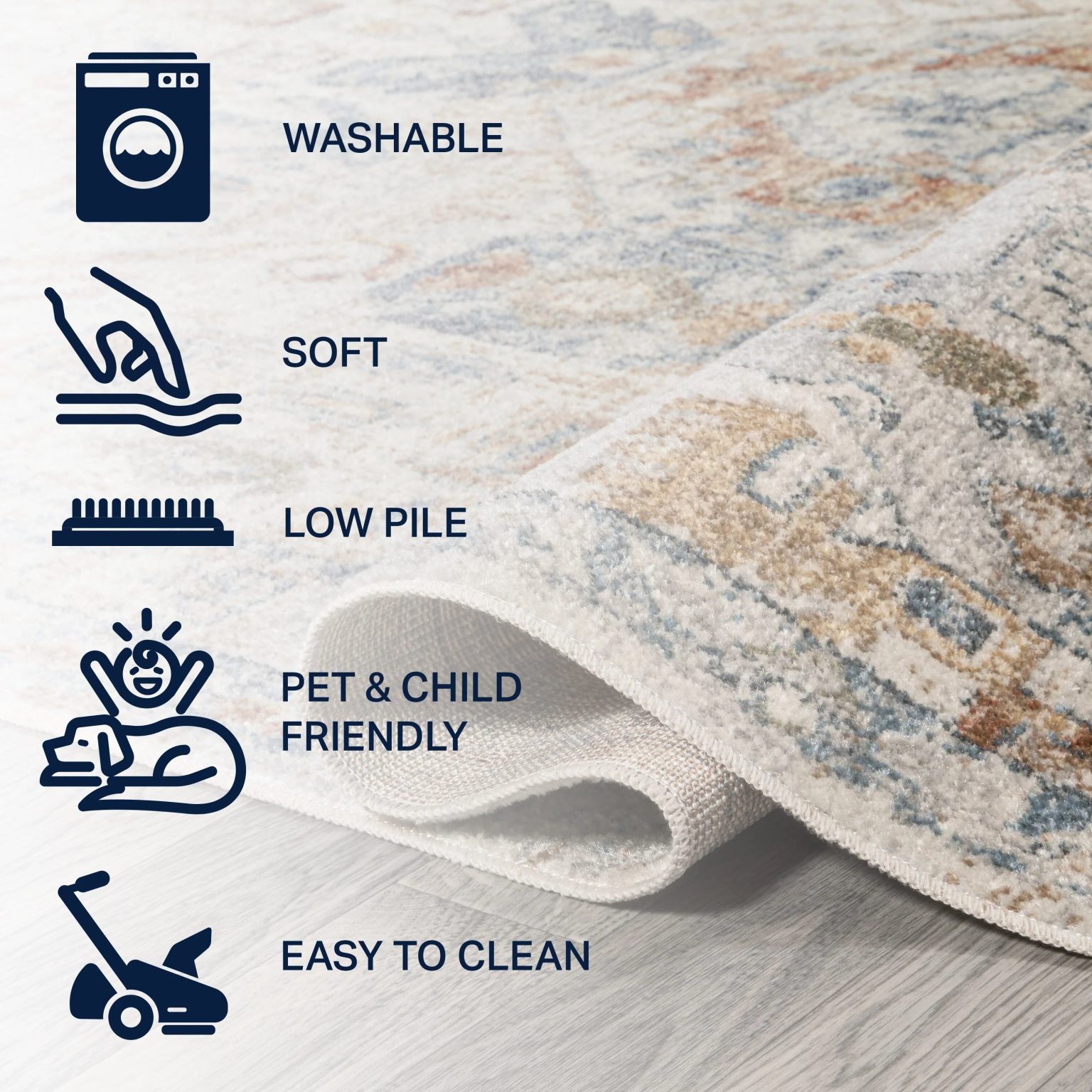 ZenVora Bohemian Medallion Low-Pile Machine-Washable Area Rug, Cream and Terra