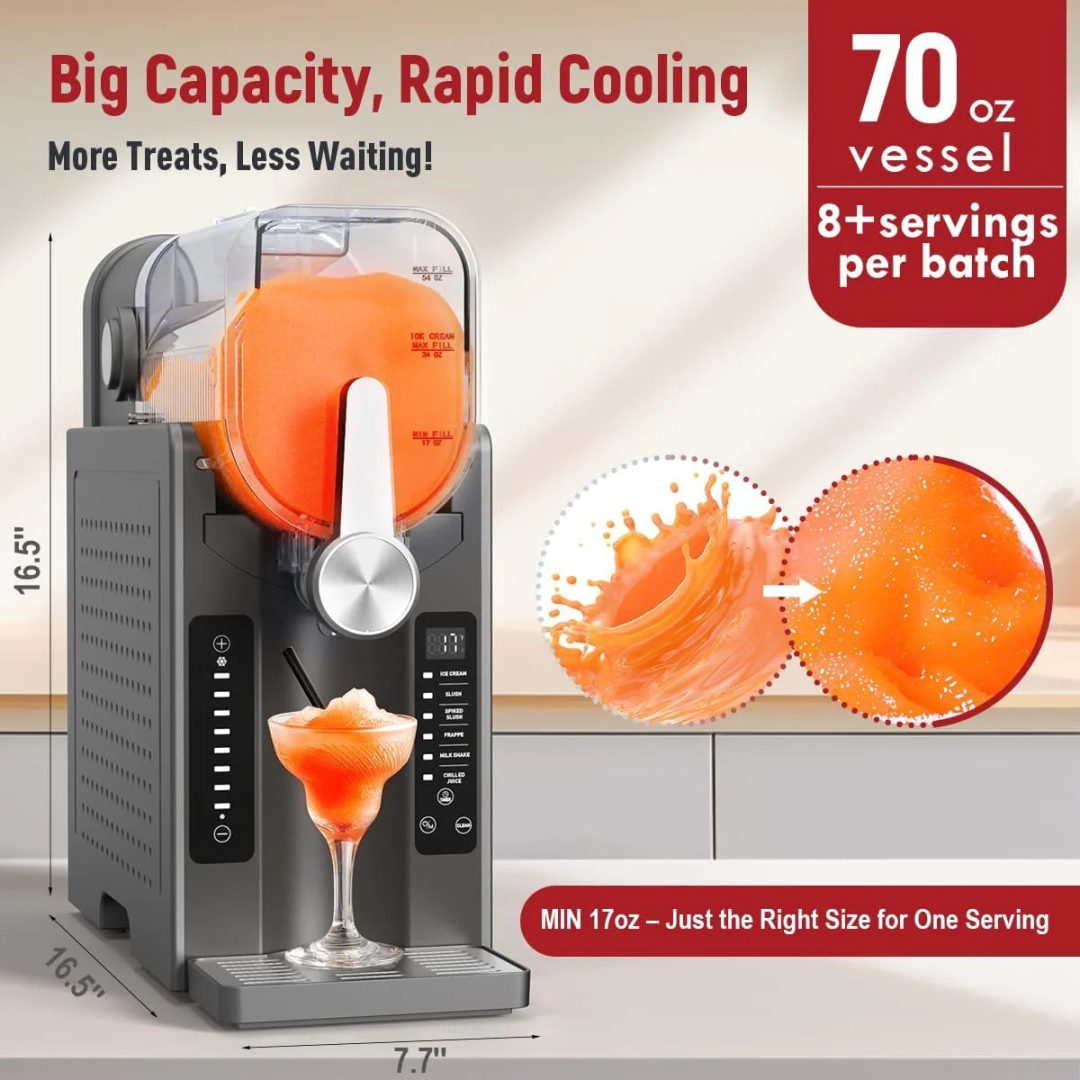 ZenVora Slushie Machine for Home, No-Ice Frozen Drink Maker, Real-Time Temperature Display, Auto-Cleaning, 6 Preset Modes, Frozen Margaritas, Cocktails, Frappes, Smoothies, Milkshakes
