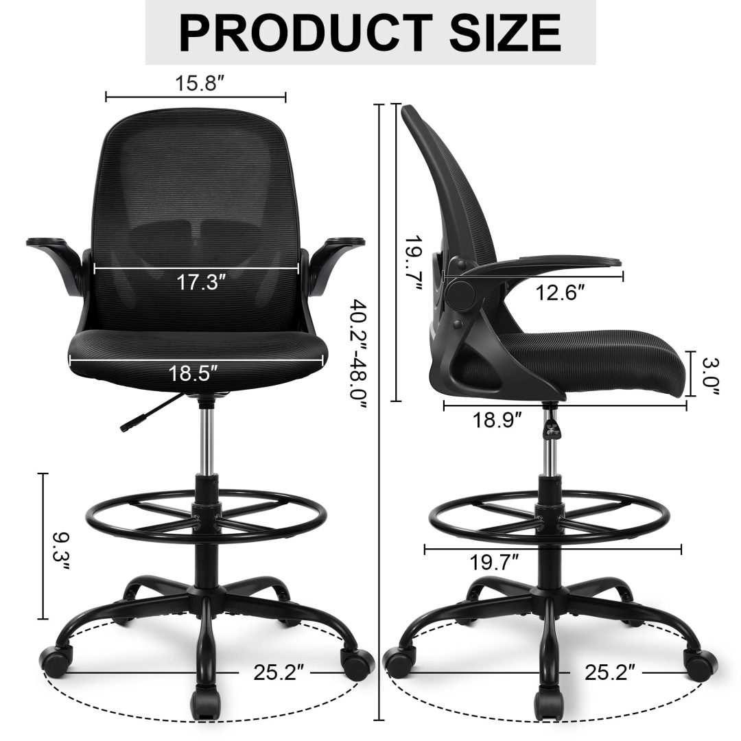 ZenVora Ergonomic Drafting Chair - Tall Office Chair with Lumbar Support and Adjustable Height