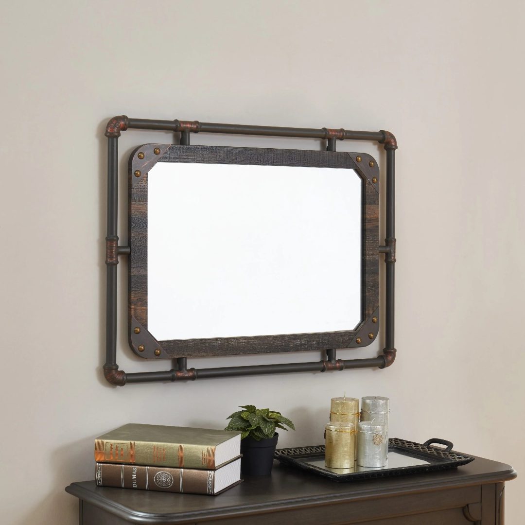 ZenVora 31 Inch Industrial Metal Floating Wall Mirror, Modern Decorative Wall Mirror