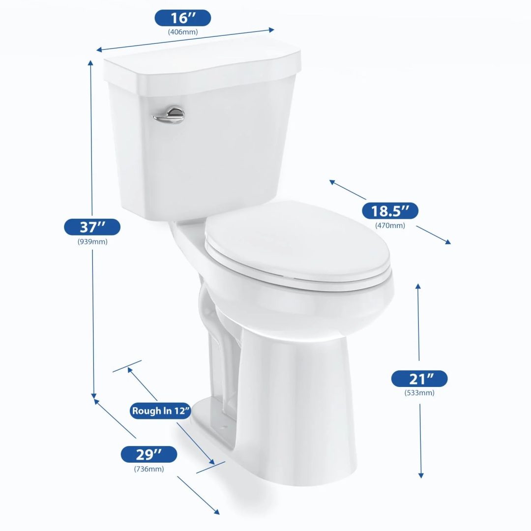 ZenVora Two-Piece Elongated Toilet with Soft-Close Seat, 1.28 GPF Siphonic Flush, Universal Height, Cotton White