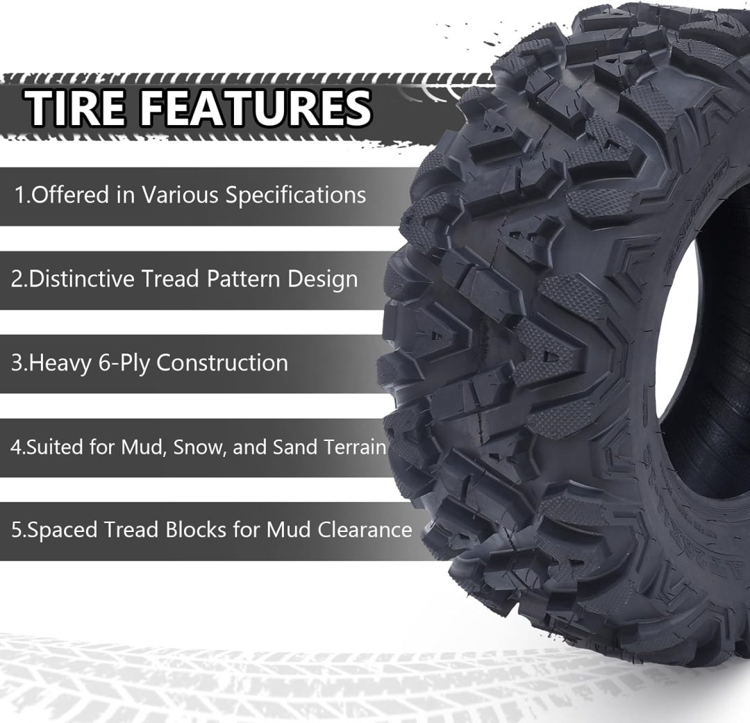 ZenVora Set of 2 26x12-12 6PR All-Terrain ATV/UTV Off-Road Tires, Black