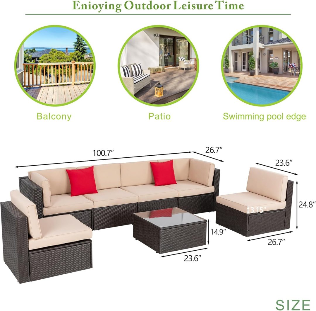 ZenVora 5-Piece All-Weather Patio Furniture Set with Ottoman, Outdoor Wicker Conversation Sofa Set with Cushions for Garden, Deck & Backyard