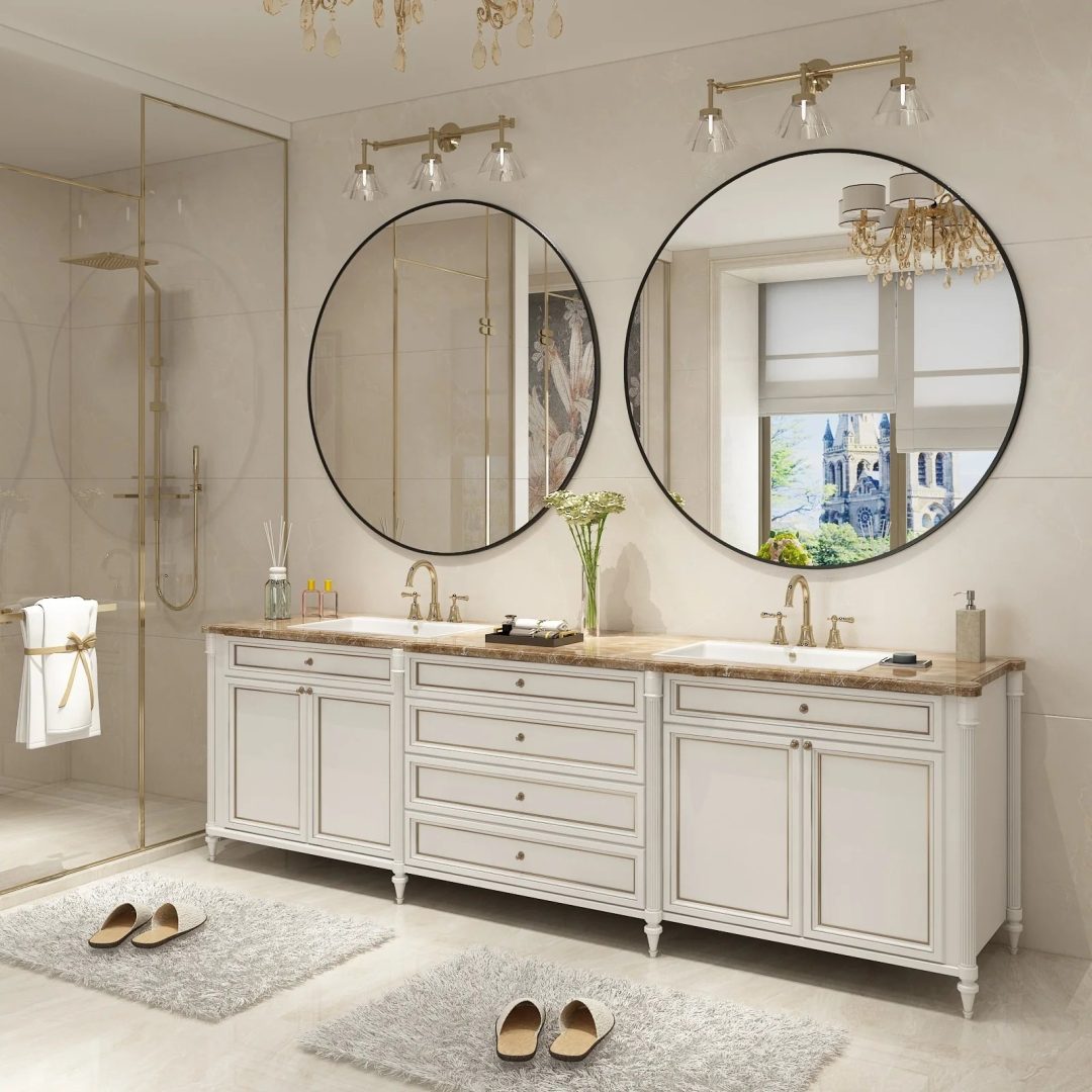 ZenVora Round Metal Black Frame Bathroom Vanity Mirror, Wall Mounted Decorative Mirror