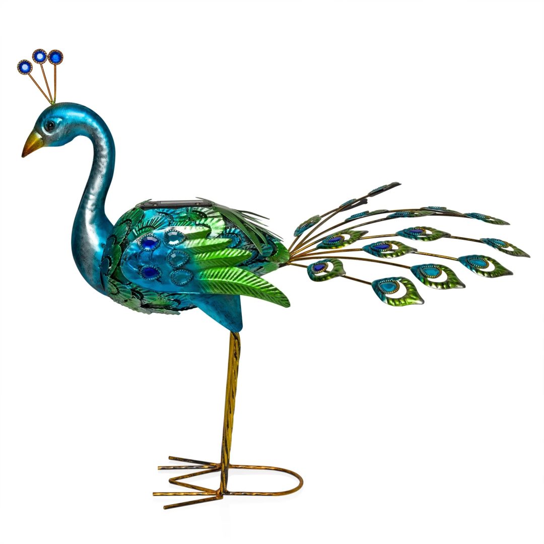 ZenVora Tall Metallic Peacock Garden Statue, Multicolor Outdoor Standing Bird Sculpture for Yard, Patio and Garden Decoration