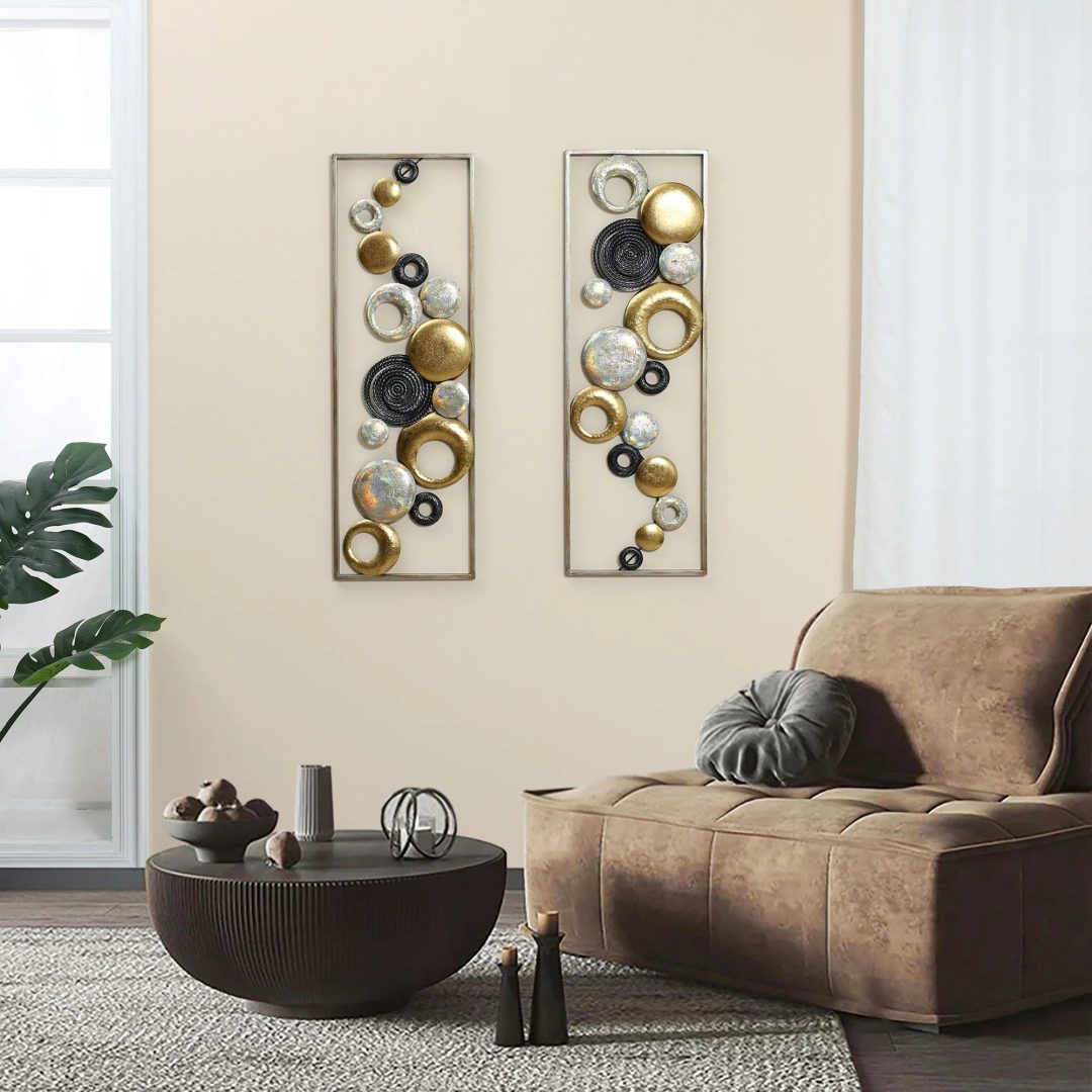 ZenVora Set of 2 Modern Multi-Color Abstract Metal Wall Decor Panels, Decorative Wall Art for Living Room and Bedroom