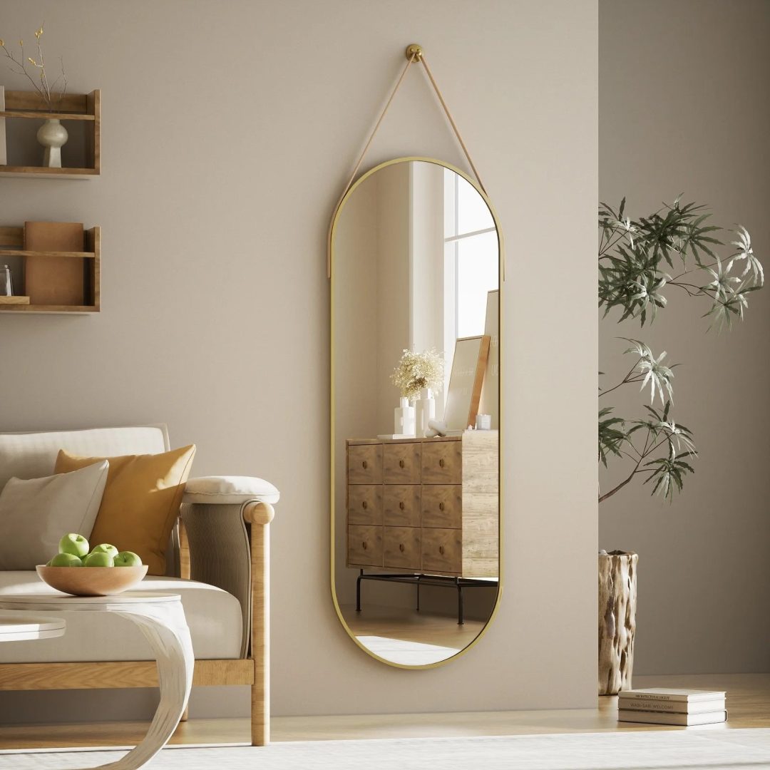 ZenVora 48 x 16 Inch Full Length Wall Mirror with Leather Strap, Hanging Full Body Mirror for Bedroom, Entryway and Home Decor