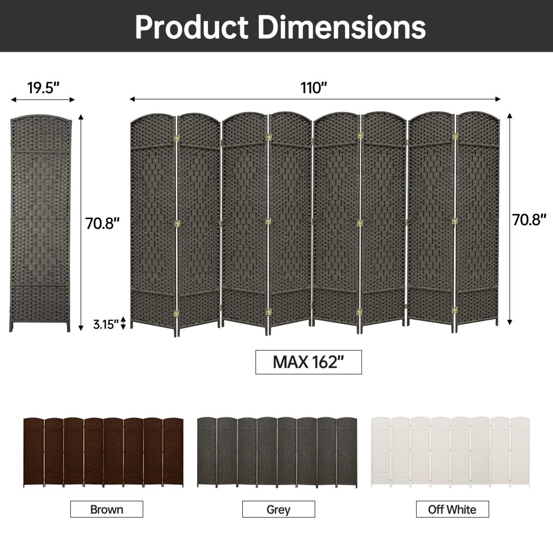 ZenVora 6 FT Tall Woven Fiber Room Divider, Freestanding Folding Privacy Screen