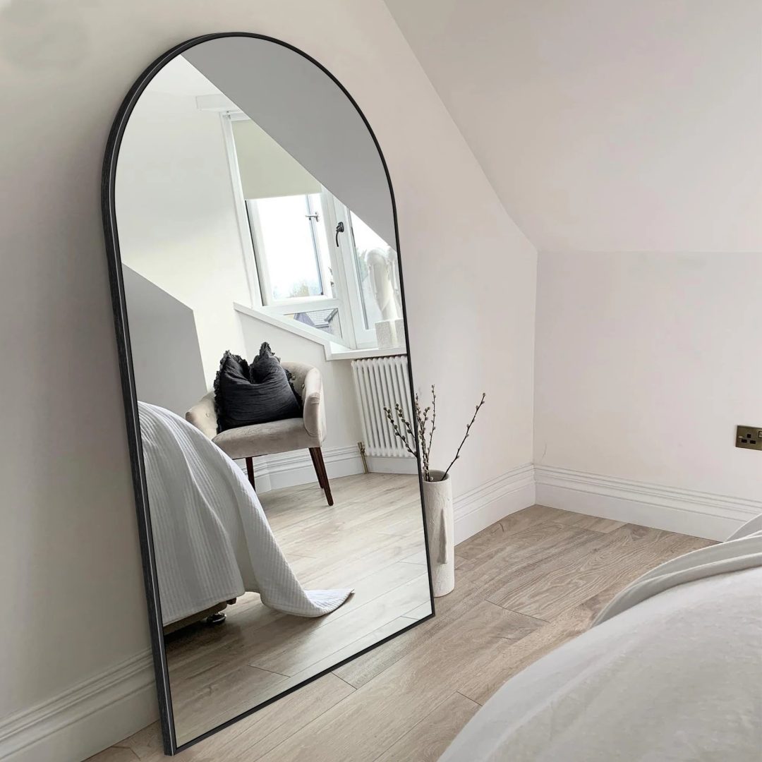 ZenVora Modern Arched Full Length Floor Mirror, Aluminum Alloy Frame Standing Full Body Mirror