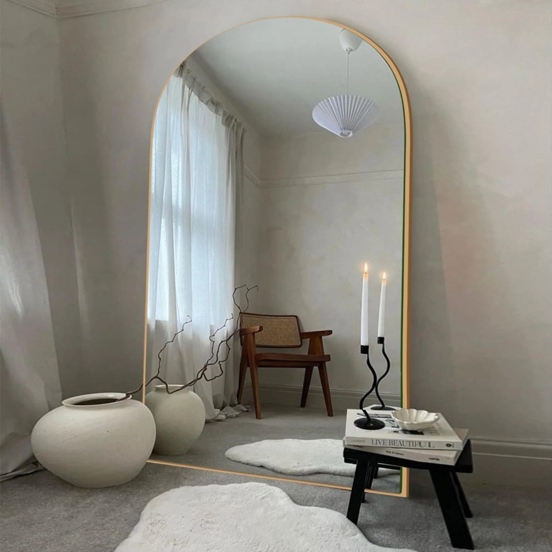 ZenVora Arched Full Length Wood Floor Mirror, Full Body Standing and Wall Mounted Mirror for Bedroom, Living Room and Home Decor